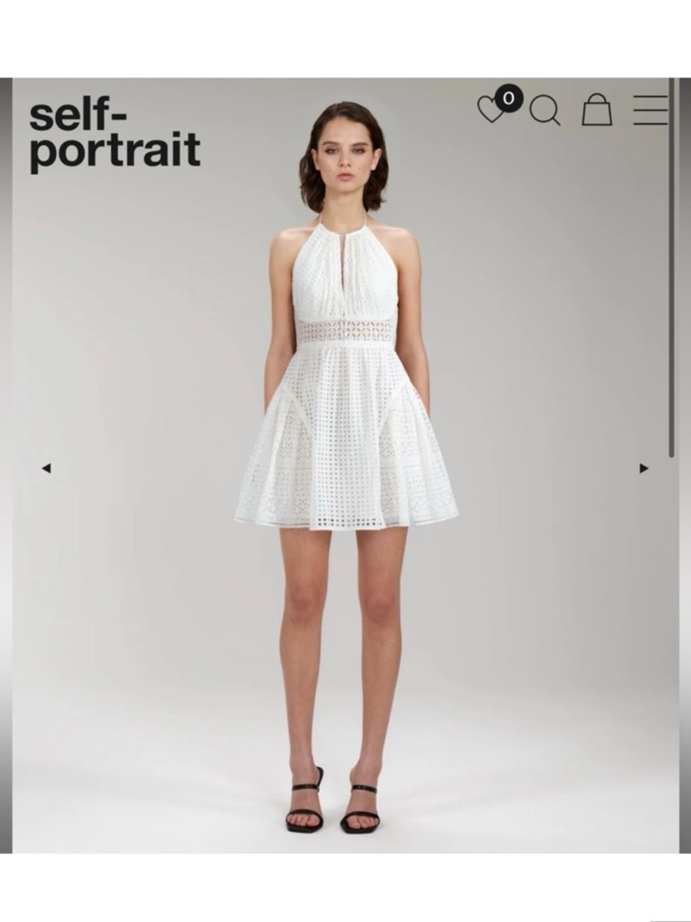 Self-Portrait White Eyelet Halter Mini Dress with Flared Skirt